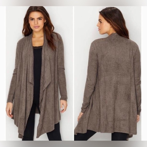 Barefoot Dreams Women’s L/XL Brown Bamboo Cozy Chic Lite Open/Waterfall Sweater - Picture 2 of 11